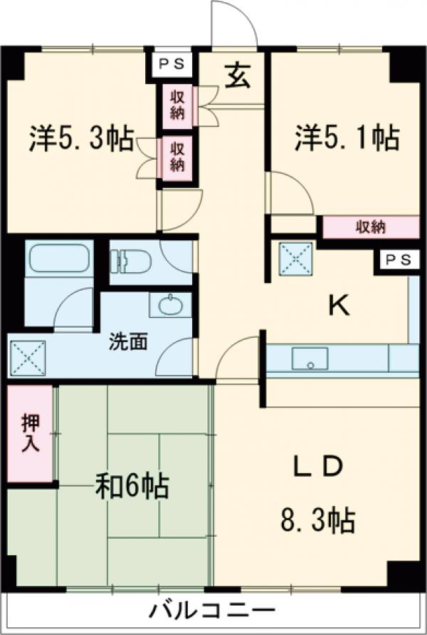 東長沼の完工年月(1994年9月)築の賃貸マンションの間取り