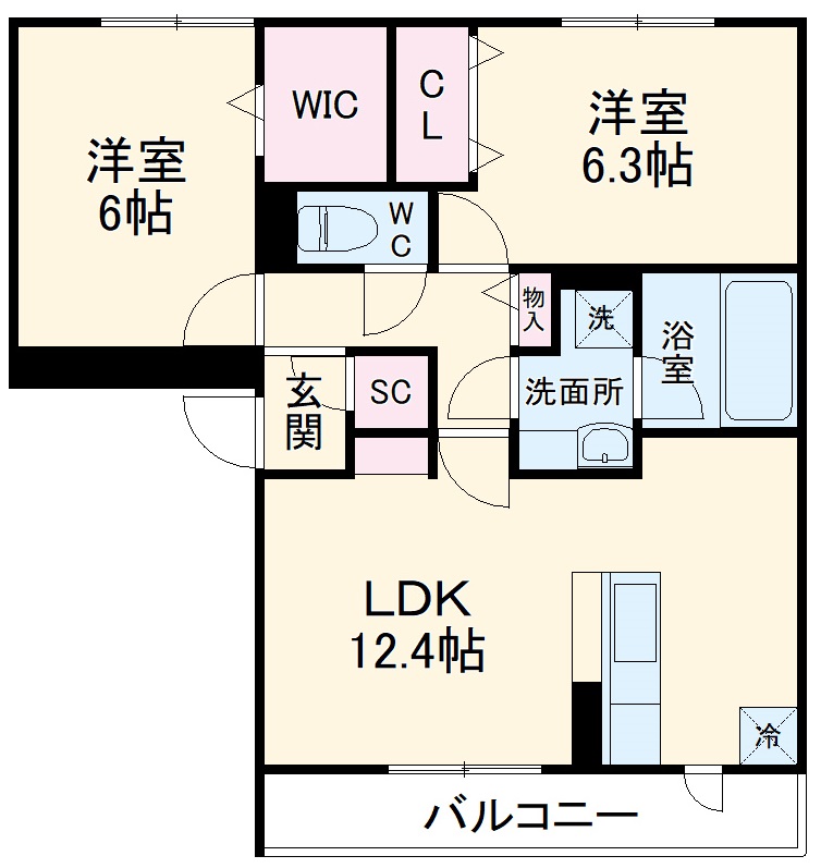 サニープレイス十一屋 B棟の間取り