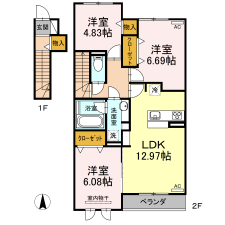 サニープレイス十一屋 C棟の間取り