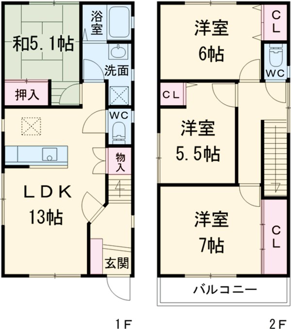 二子町貸家の間取り