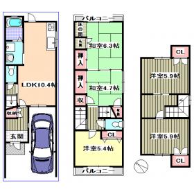 鳴滝川西町貸家の間取り