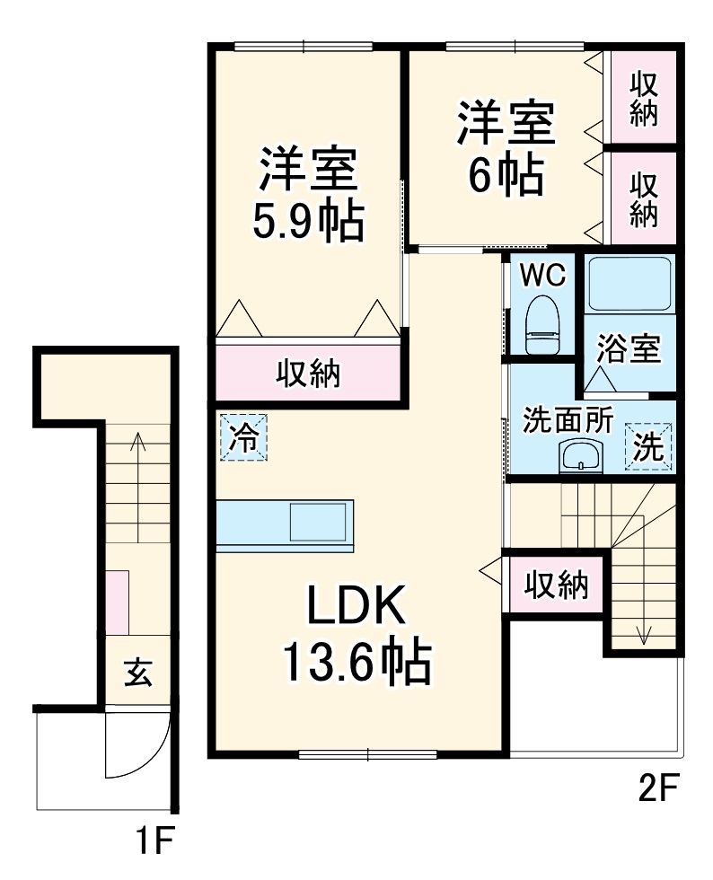 三屋の完工年月(2018年1月)築の賃貸アパートの間取り