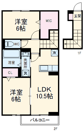ハウス三本木 B棟の間取り