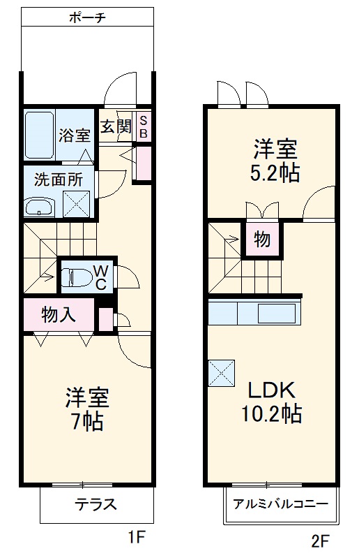 印内の完工年月(2021年1月)築の賃貸アパートの間取り
