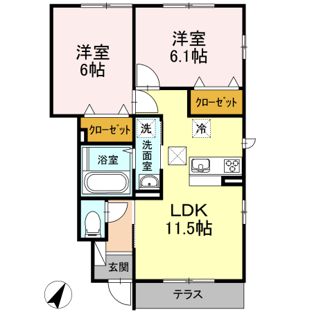 柿の木庵　弐番館・102号室の間取り