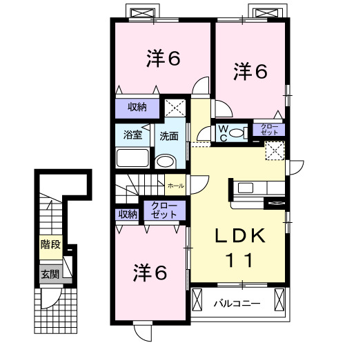 神野新田町の完工年月(2010年11月)築の賃貸アパートの間取り