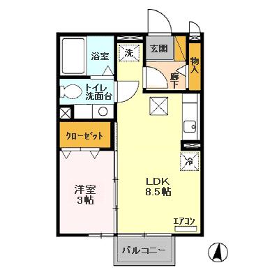 マロンハイム Bの間取り