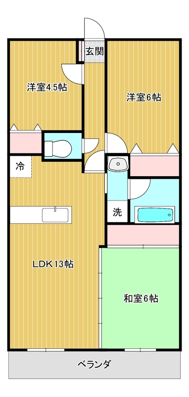 東長沼の完工年月(1989年9月)築の賃貸マンションの間取り