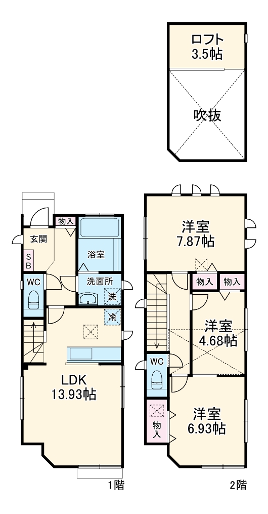 林島デザインハウス 戸建て2階建ての間取り