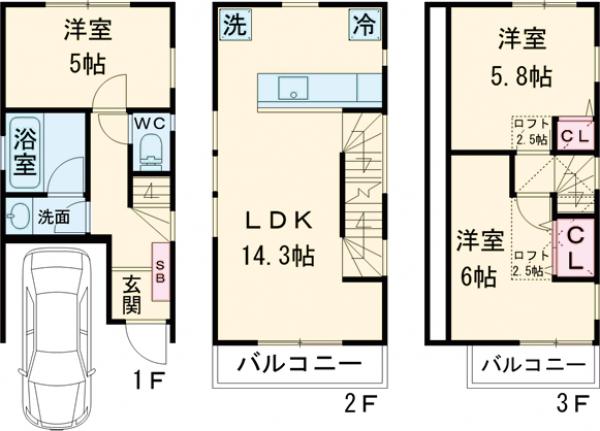 世田谷区奥沢2丁目戸建ての間取り