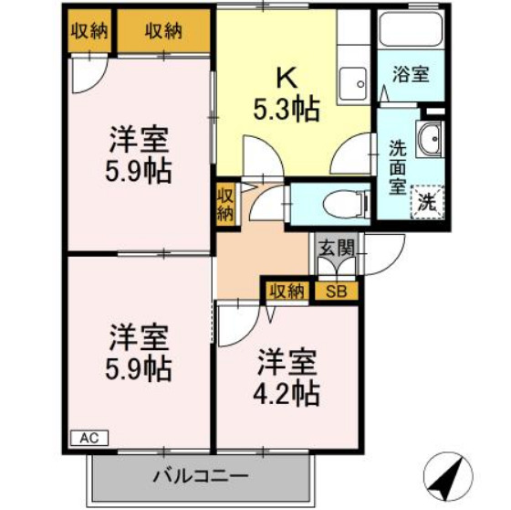 エクセル岸 Bの間取り