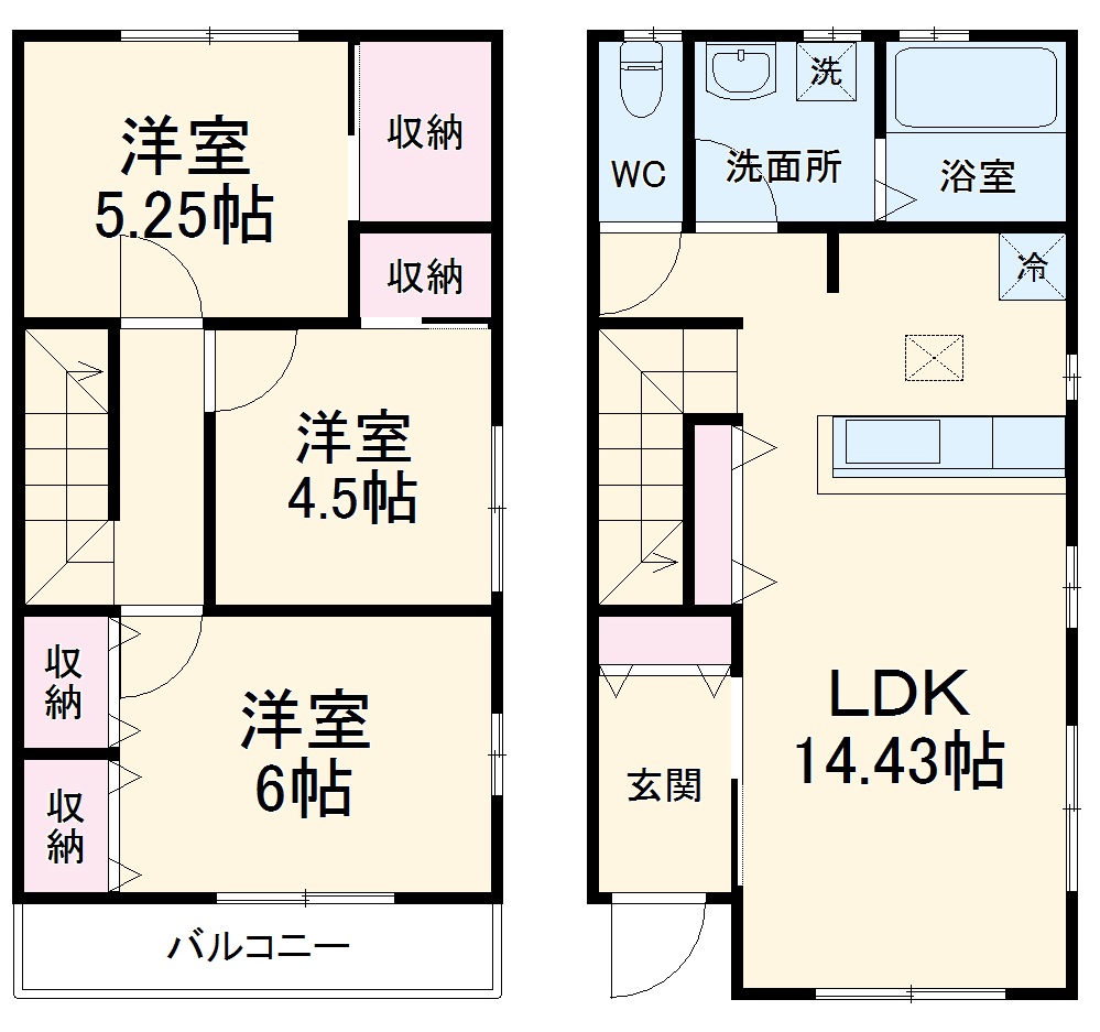 リーブルファイン草加稲荷Ⅲ2号棟の間取り