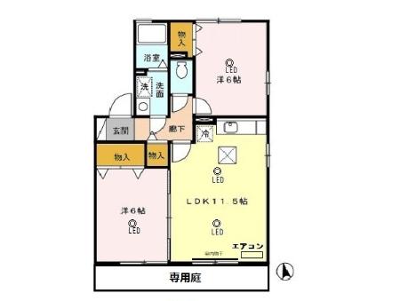 セジュール新町 Bの間取り
