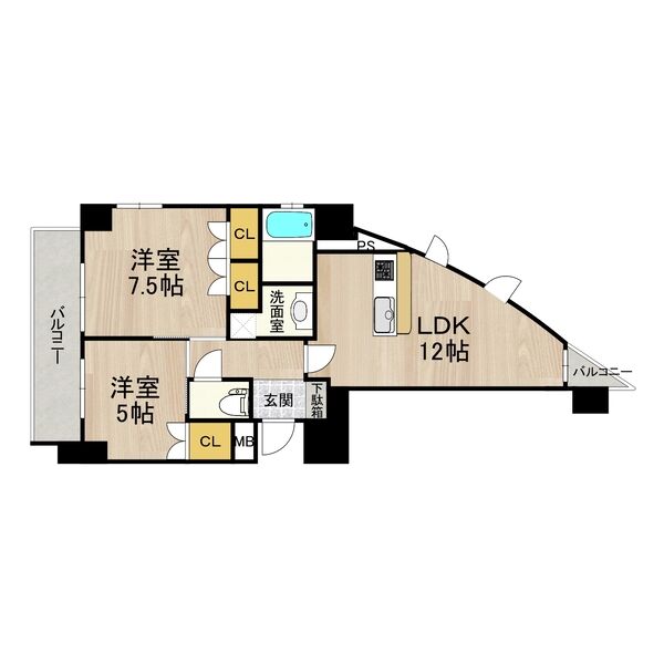 日本橋の完工年月(2007年2月)築の賃貸マンションの間取り