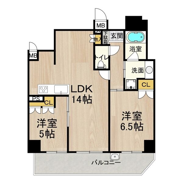 日本橋の完工年月(2007年2月)築の賃貸マンションの間取り