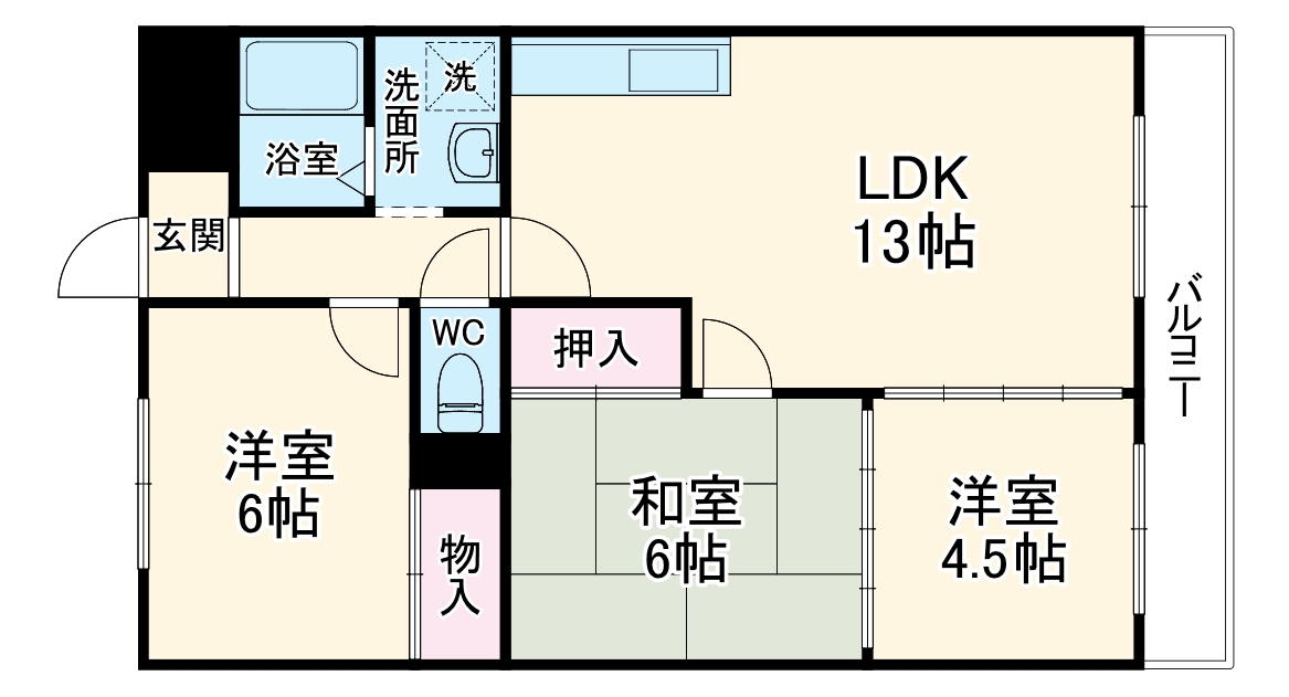 上新田の完工年月(1990年3月)築の賃貸マンションの間取り
