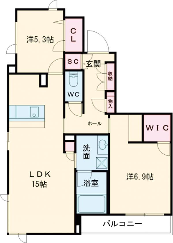 緑ケ丘の完工年月(2022年8月)築の賃貸マンションの間取り