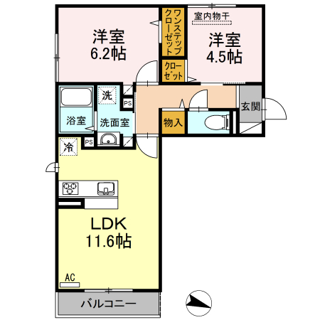 D-room西長住 弐番館の間取り