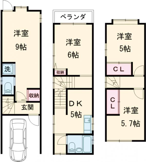 下津林北浦町貸家の間取り