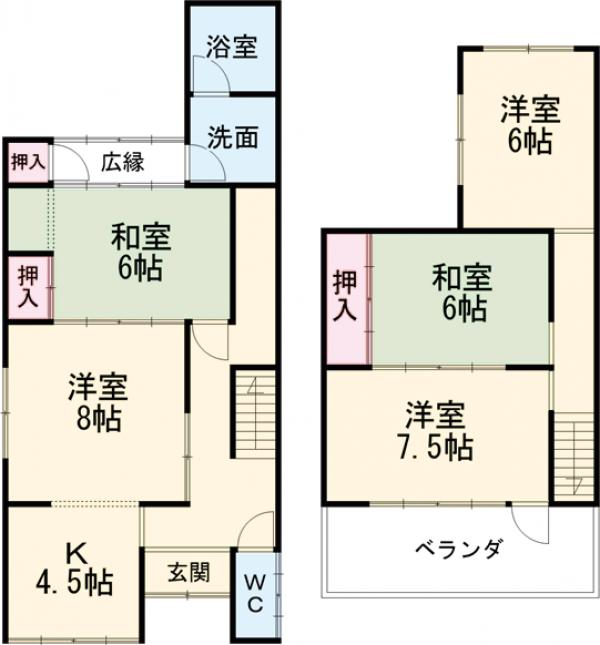 篠町王子唐櫃越貸家の間取り