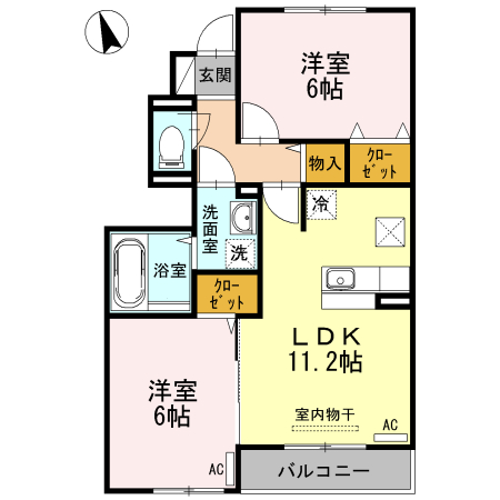 アークタウン三ツ藤　B・102号室の間取り